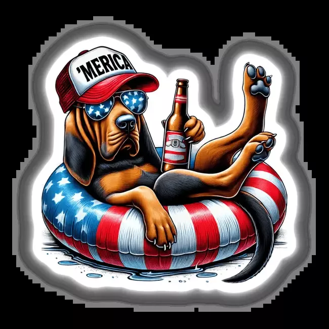Bloodhound Dog American Flag Float Merica