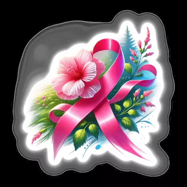 Blooming Flower with Breast Cancer Pink Ribbon