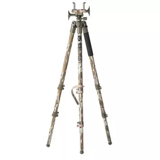 Bog-Pod 1164398 DeathGripTripod made of Mossy Oak Bottomland Finish Aluminum with Steel Feet, 360 Degree Pan, Integrated Bubble Level & Lever-Leg Locks