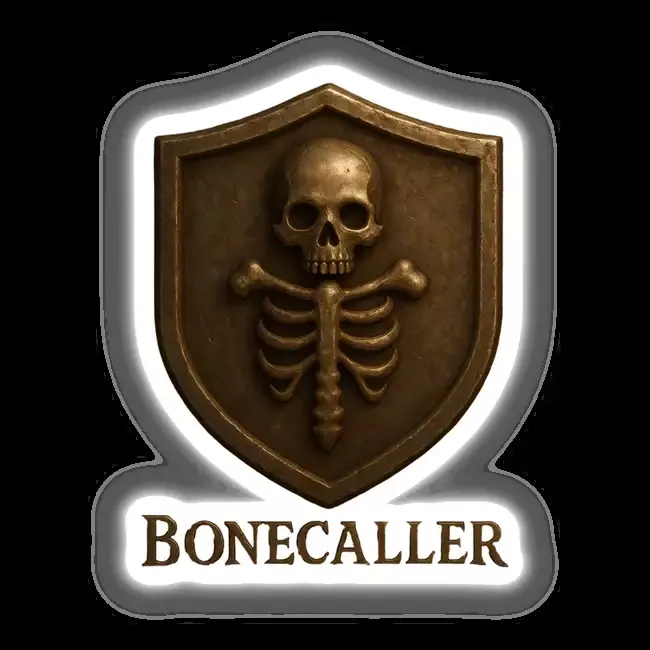 Bonecaller – RPG-Style Skill Badge (Bronze Skeletal Sigil Crest)