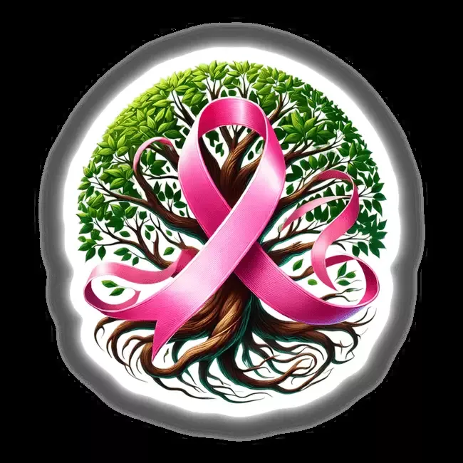 Breast Cancer Ribbon Intertwined with Tree Branches