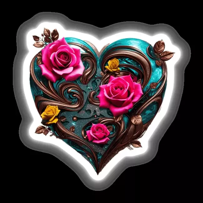 Bronze Swirl Heart with Pink and Yellow Roses
