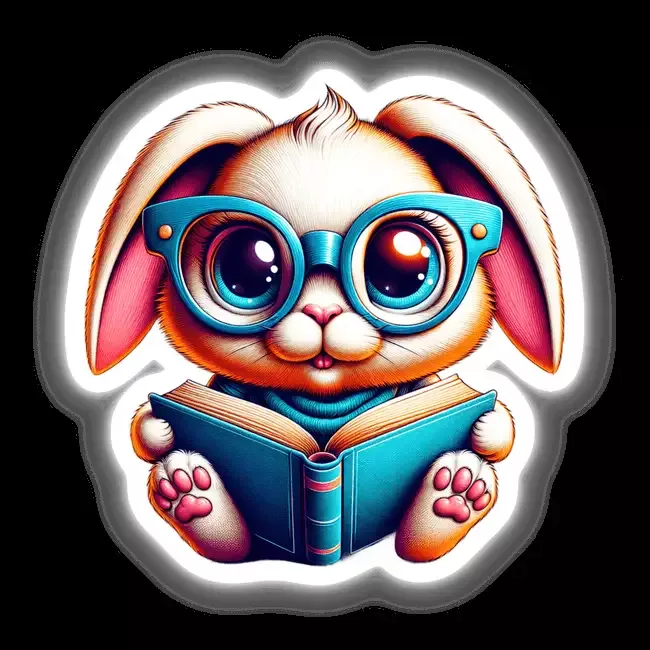 Bunny With Reading Glasses Open Book