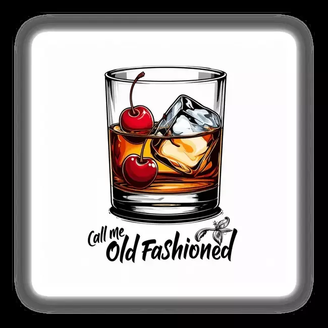 Call Me Old Fashioned Whiskey Glass with Cherries and Ice Cubes