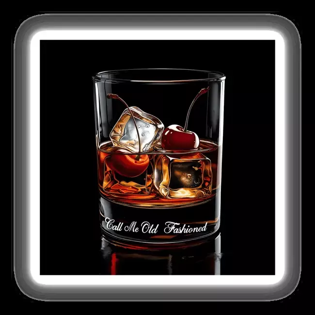 Call Me Old Fashioned Whiskey Glass with Ice Cubes and Cherries