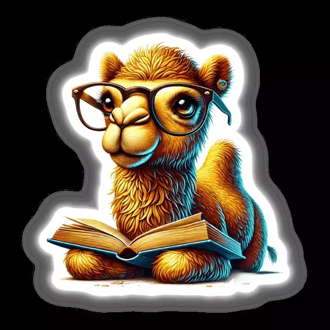 Camel in Reading Glasses Open Book