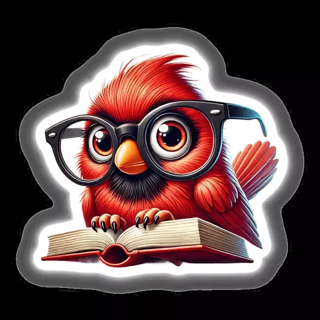 Cardinal Bird With Reading Glasses Open Book