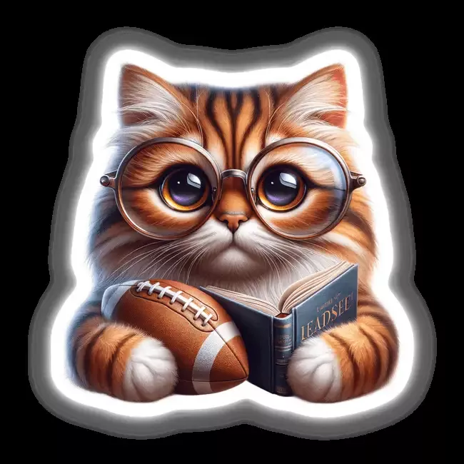 Cat in Reading Glasses with Open Book and Football