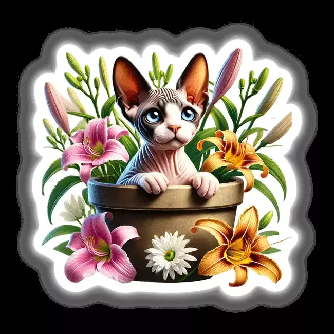 Cat Sphinx Peeking Out of Flower Pot
