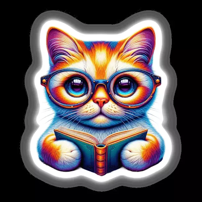 Cat With Reading Glasses Open Book