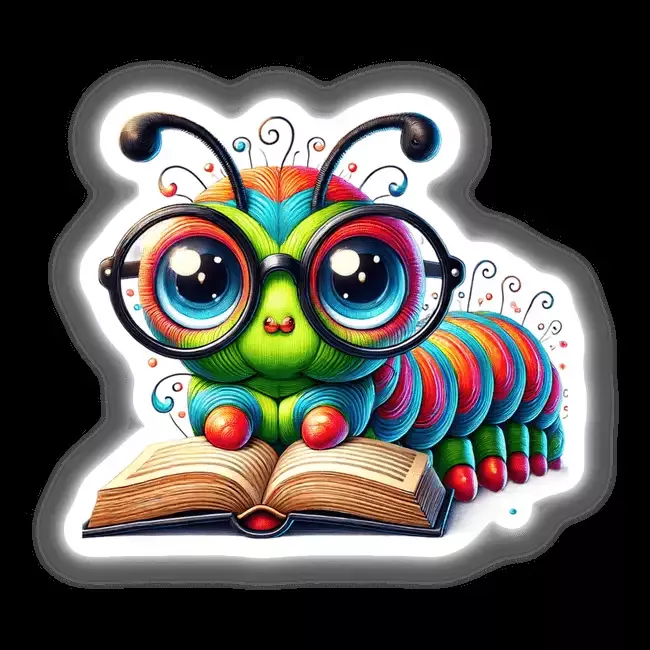 Caterpillar With Reading Glasses Open Book