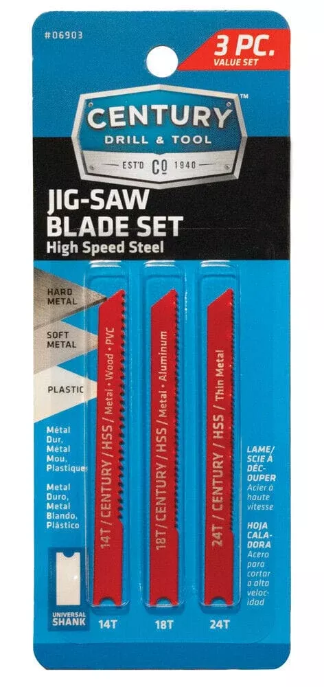 Century 06903 High Speed Steel Jig Saw Blades - 14,18,24T 3 Pack