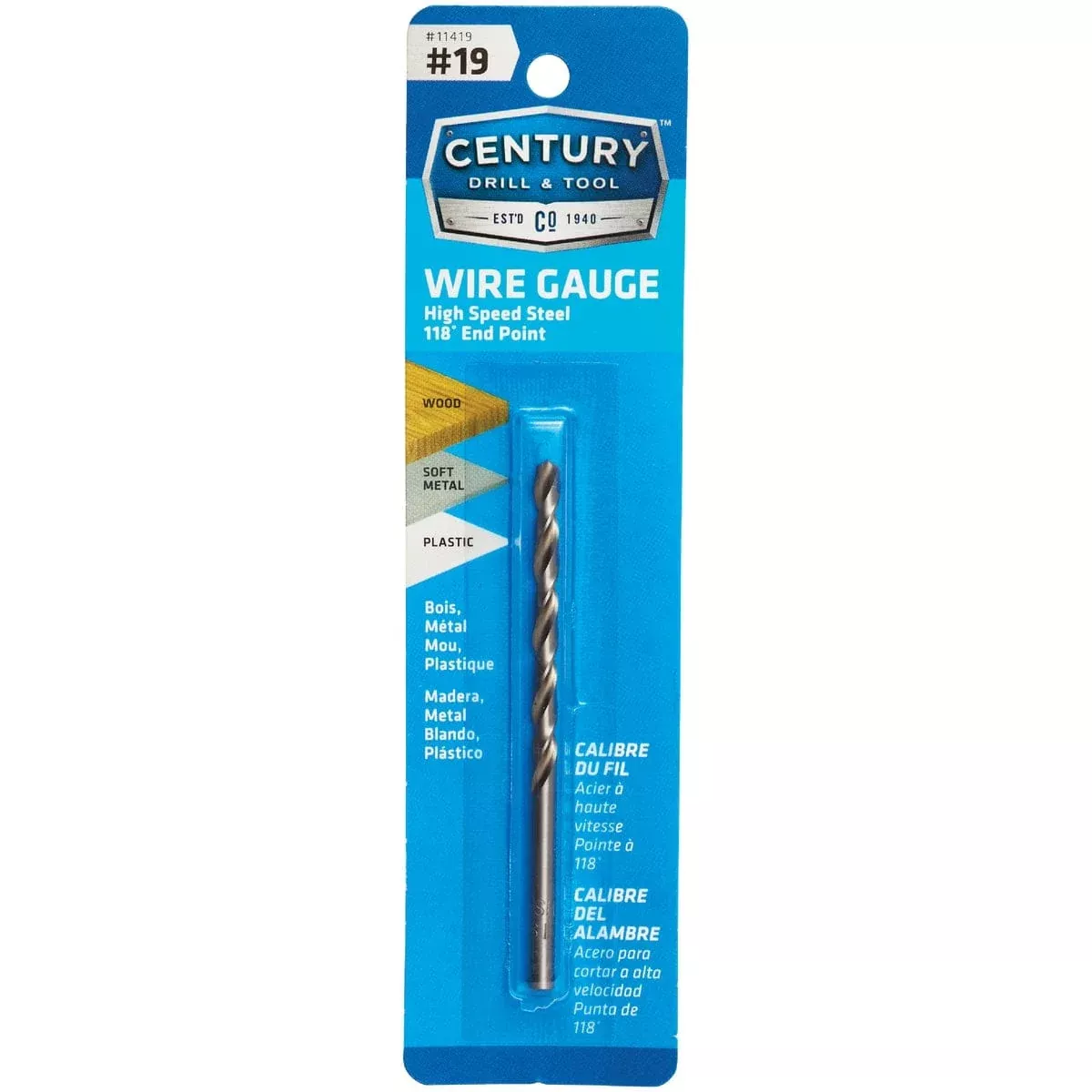 Century Drill and Tool 11419 #19 Wire Gauge Drill Bit