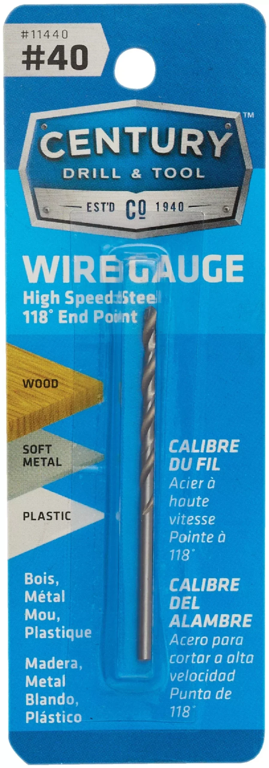 Century Drill and Tool 11440 #40 Wire Gauge Drill Bit