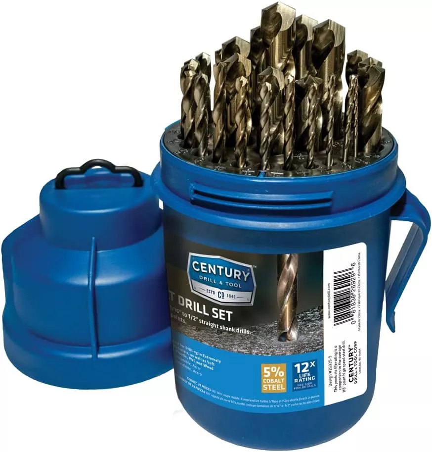 Century Drill & Tool, 26929, 29 PC Set,Jobber Drill Bit,ProGrade, Cobalt Steel, High Speed Drill Bit Pack