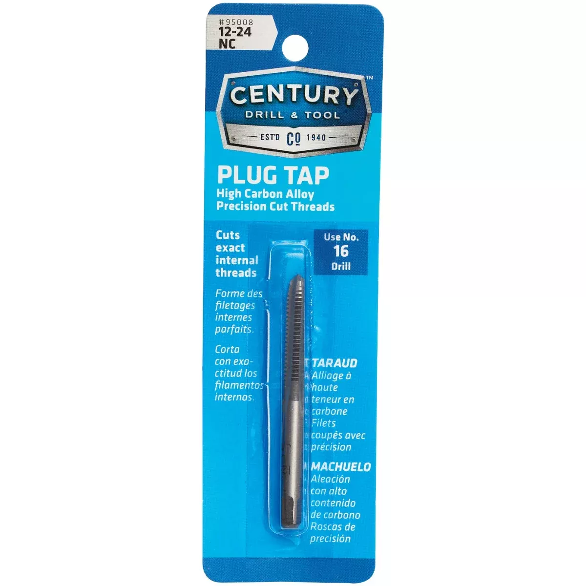 Century Drill and Tool 95008 Tap-Plug Carbon Steel 12-24 National Coarse