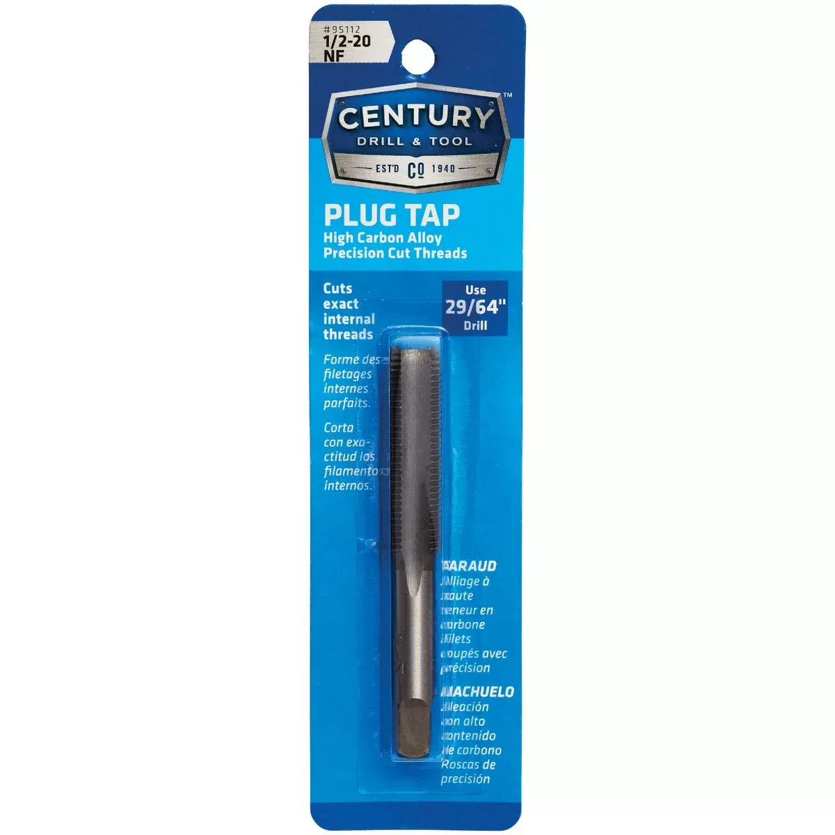 Century Drill and Tool 95112 Tap-Plug Carbon Steel 1/2-20 National Fine