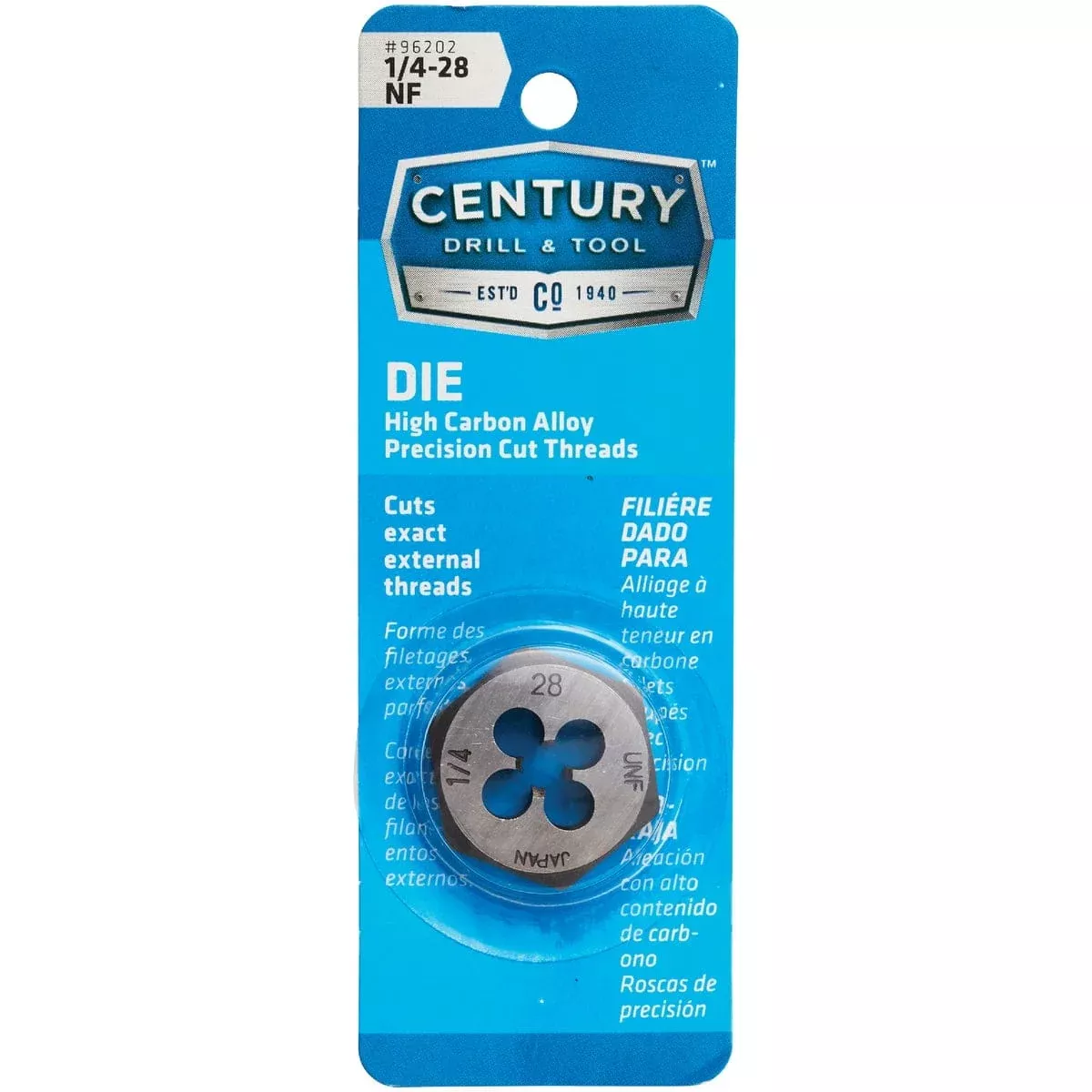 Century Drill and Tool 96202 Fractional Die 1/4-28 National Fine