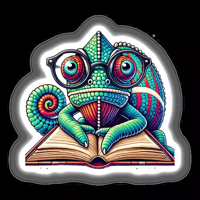 Chameleon With Reading Glasses Open Book