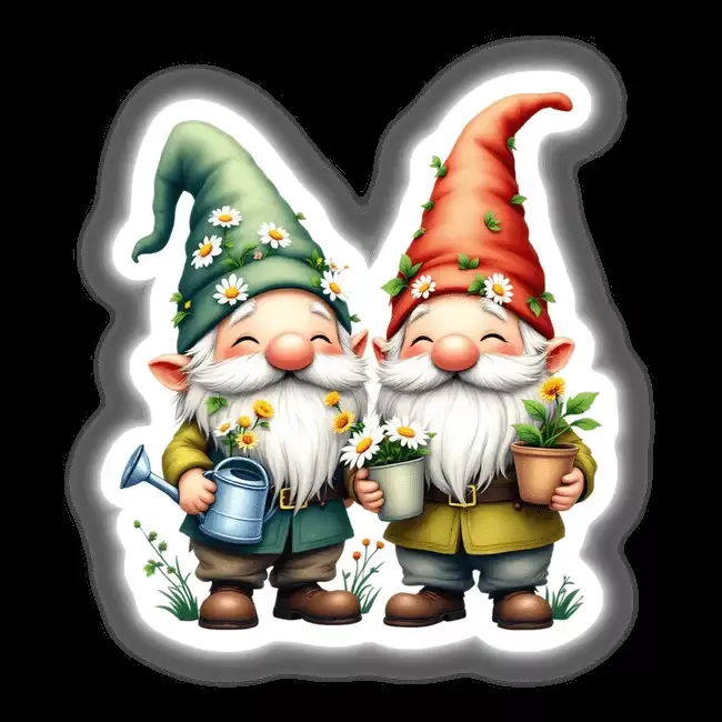 Cheerful Garden Gnomes with Flower-Adorned Hats
