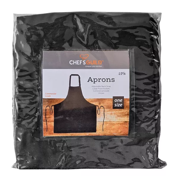 Chef's Guild Commercial Grade Kitchen Apron, Black, 2 Pack