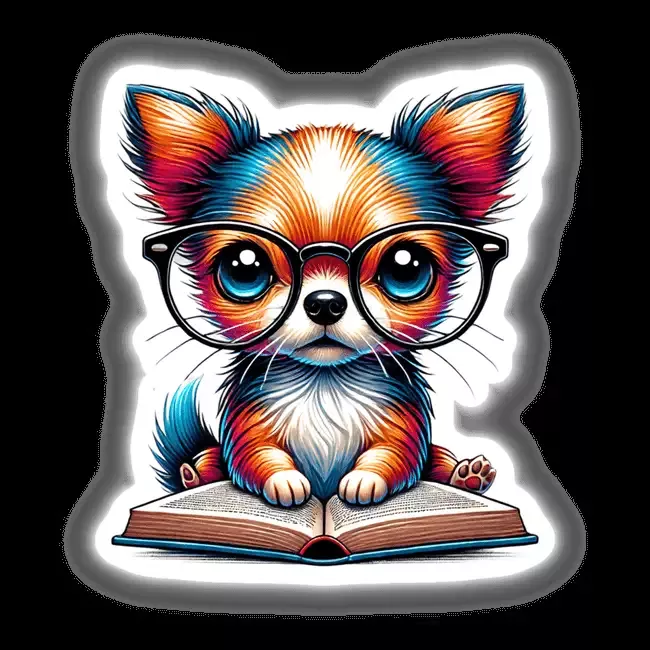 Chihuahua Dog With Reading Glasses Open Book