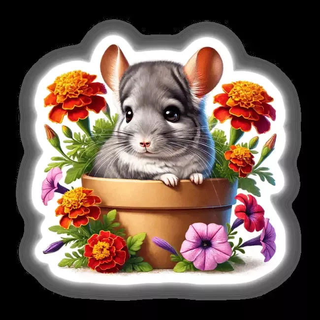 Chinchilla Peeking Out of Flower Pot