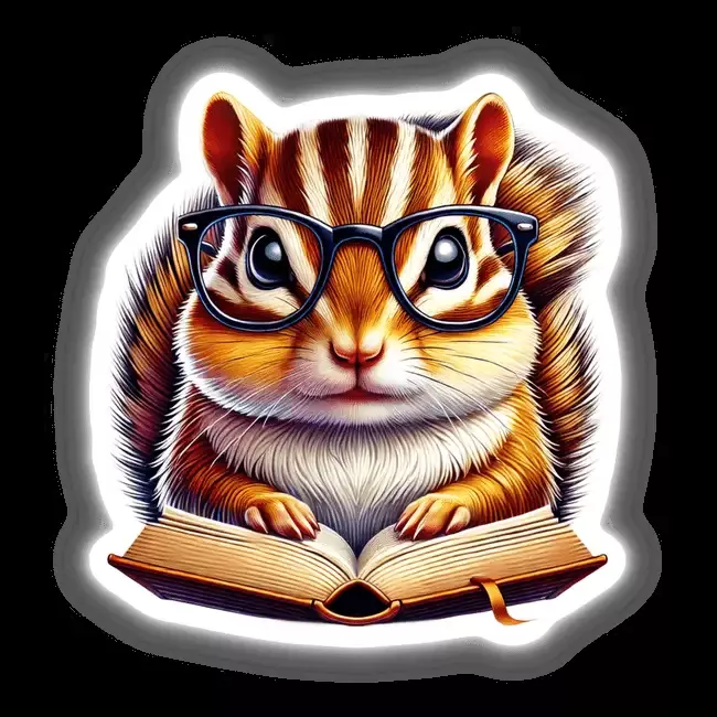 Chipmunk in Reading Glasses Open Book