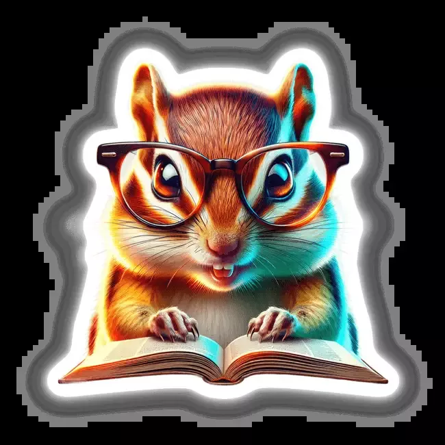 Chipmunk With Reading Glasses Open Book