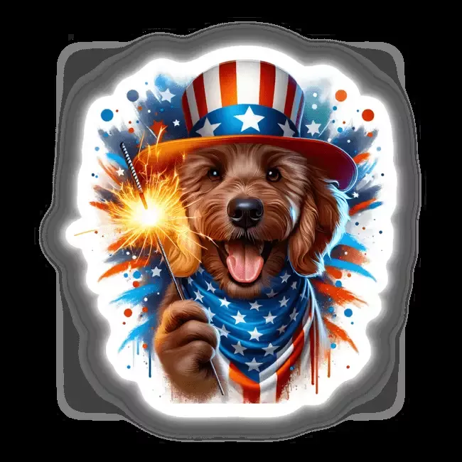 Chocolate Brown Goldendoodle Dog Holding Sparkler