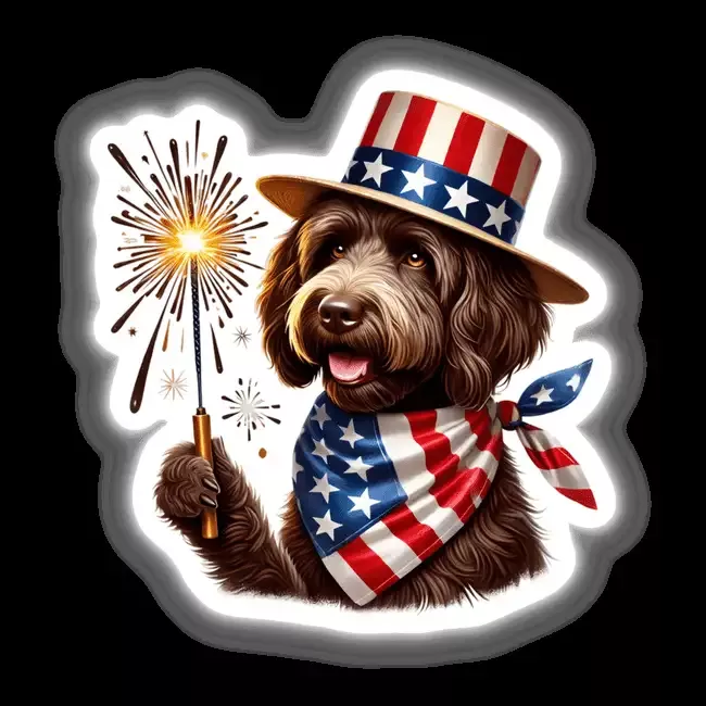 Chocolate Goldendoodle Dog Holding Sparkler