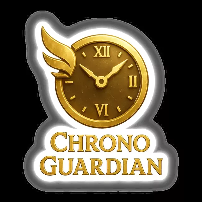 Chrono Guardian – RPG-Style Skill Badge (Gold Timekeeper Shield)