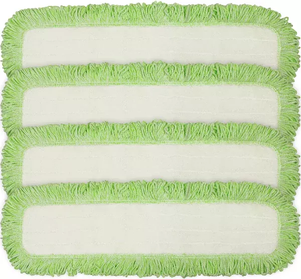 CleanAide 24-in. Green Commercial Microfiber Dry Mop Pad Refills with Rope Borders – 4 Pack