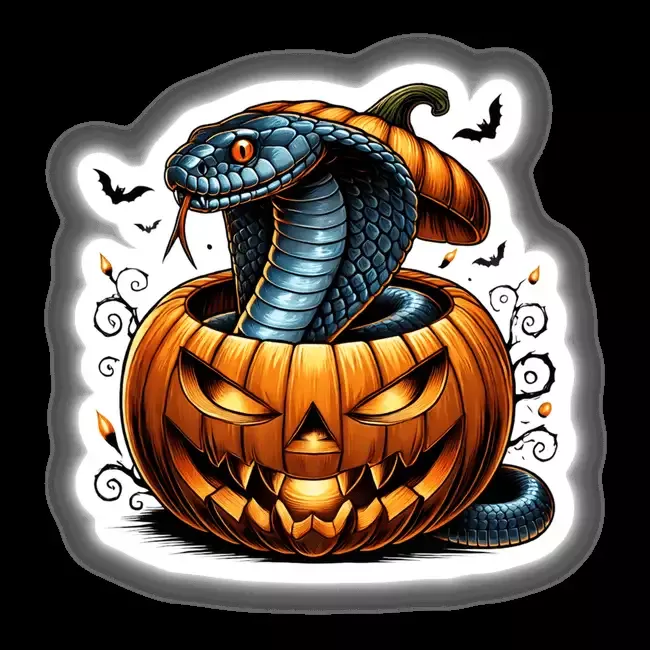 Cobra Snake Peeking Out of Pumpkin Halloween