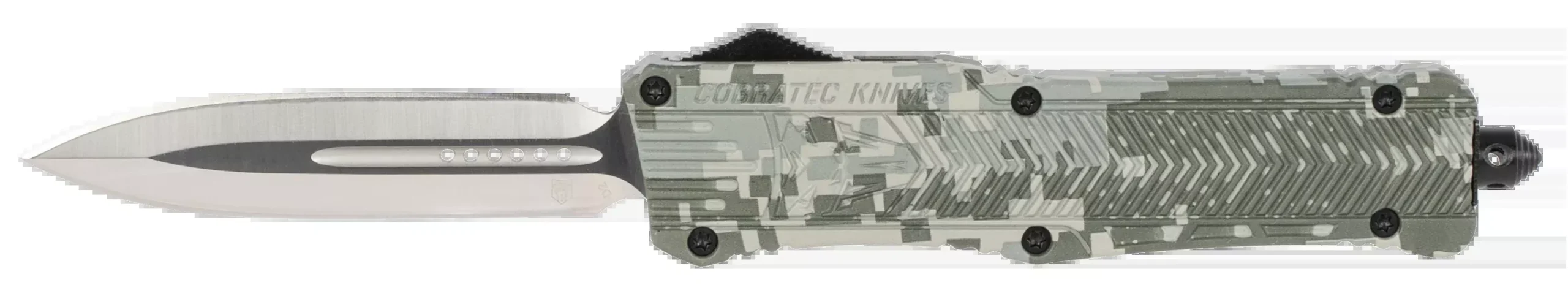 CobraTec Knives LADCCTK1DAGNS CTK-1Large 3.75" OTF Dagger Plain D2 Steel Blade/Army DigiCamo Aluminum Handle Features Glass Breaker Includes Pocket Clip