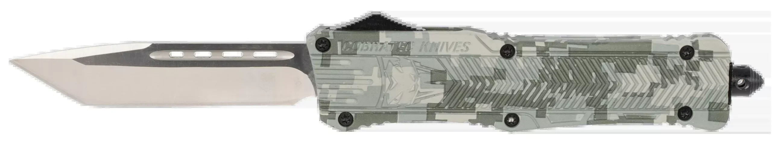 CobraTec Knives LADCCTK1LTNS CTK-1Large 3.75" OTF Tanto Plain D2 Steel Blade/Army DigiCamo Aluminum Handle Features Glass Breaker Includes Pocket Clip