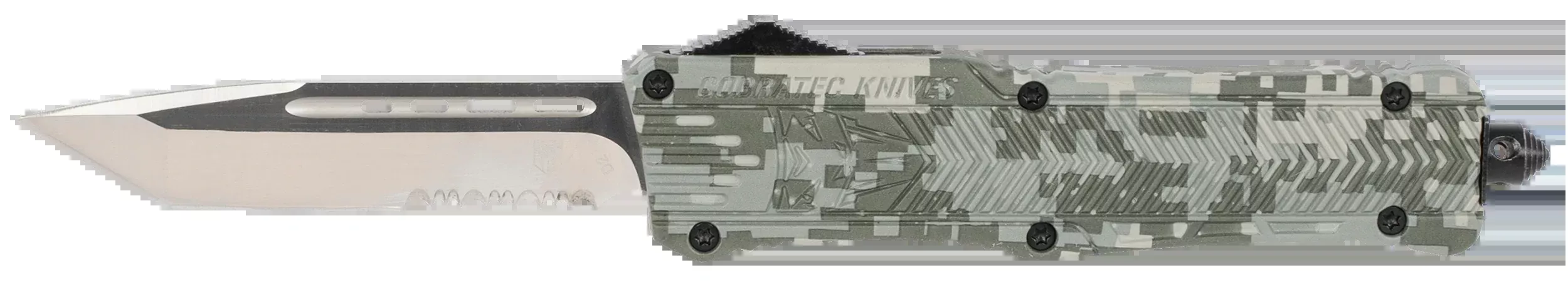 CobraTec Knives LADCCTK1LTS CTK-1Large 3.75" OTF Tanto Part Serrated D2 Steel Blade/Army DigiCamo Aluminum Handle Features Glass Breaker Includes Pocket Clip