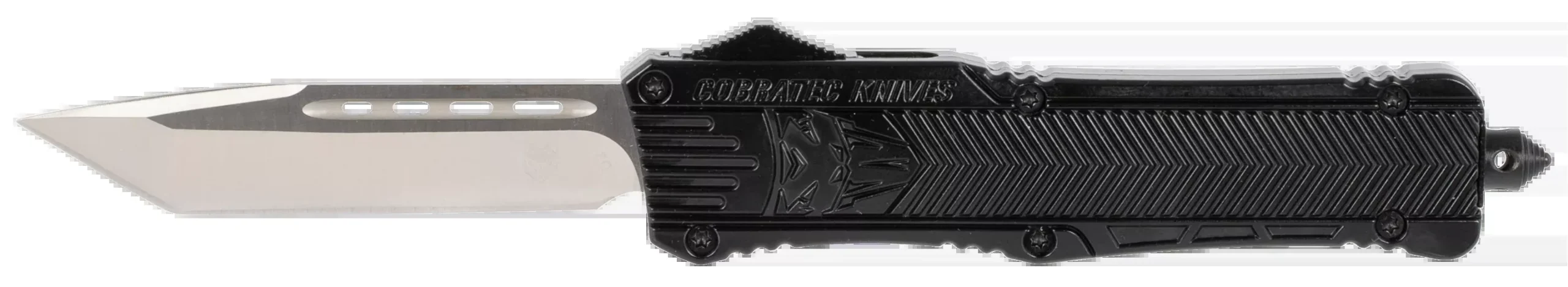 CobraTec Knives LBCTK1LTNS CTK-1Large 3.25" OTF Tanto Plain D2 Steel Blade/Black Aluminum Handle Features Glass Breaker Includes Pocket Clip