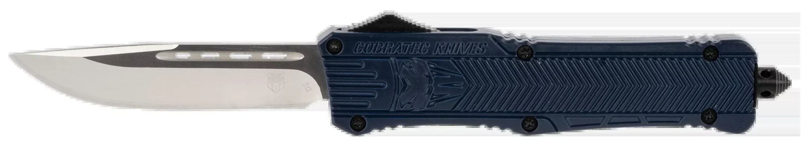 CobraTec Knives LNYCCTK1LDNS CTK-1Large 3.75" OTF Drop Point Plain D2 Steel Blade/NYPD Blue Aluminum Handle Features Glass Breaker Includes Pocket Clip