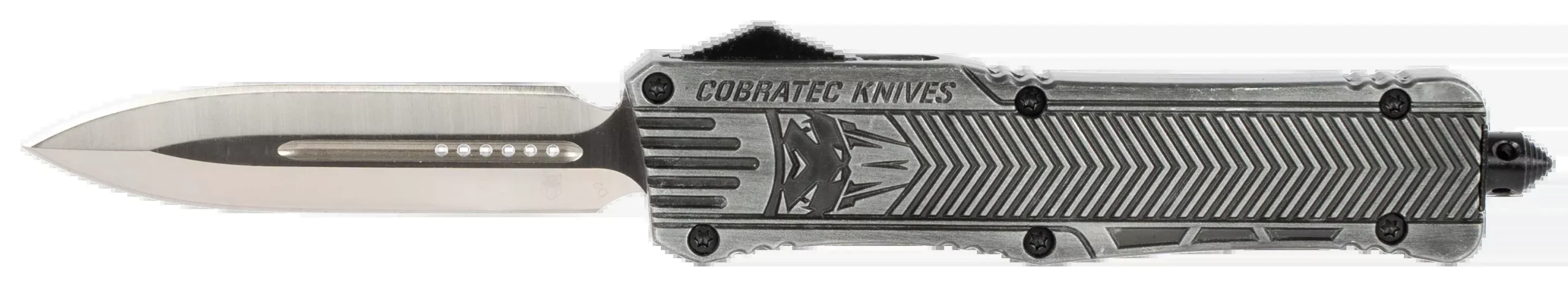 CobraTec Knives LSWCTK1LFAGNS CTK-1Large 3.75" OTF Dagger Plain D2 Steel Blade/Stonewashed Aluminum Handle Features Glass Breaker Includes Pocket Clip