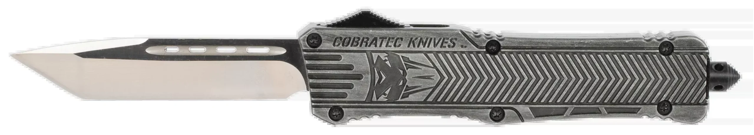 CobraTec Knives LSWCTK1LTNS CTK-1Large 3.75" OTF Tanto Plain D2 Steel Blade/Stonewashed Aluminum Handle Features Glass Breaker Includes Pocket Clip