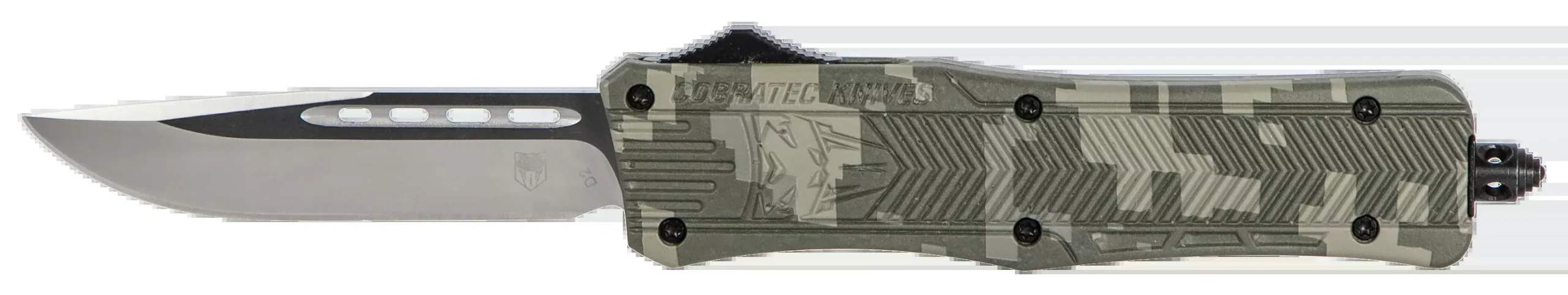 CobraTec Knives MADCCTK1MDNS CTK-1Medium 3" OTF Drop Point Plain D2 Steel Blade/Army DigiCamo Aluminum Handle Features Glass Breaker Includes Pocket Clip