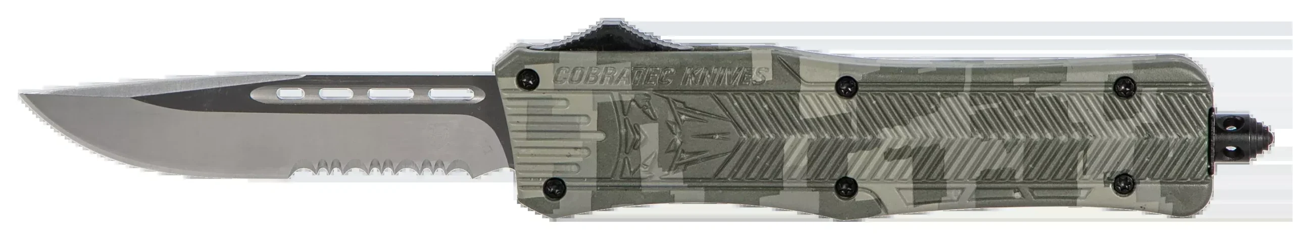 CobraTec Knives MADCCTK1MDS CTK-1Medium 3" OTF Part Serrated D2 Steel Blade Army DigiCamo Aluminum Handle Features Glass Breaker Includes Pocket Clip