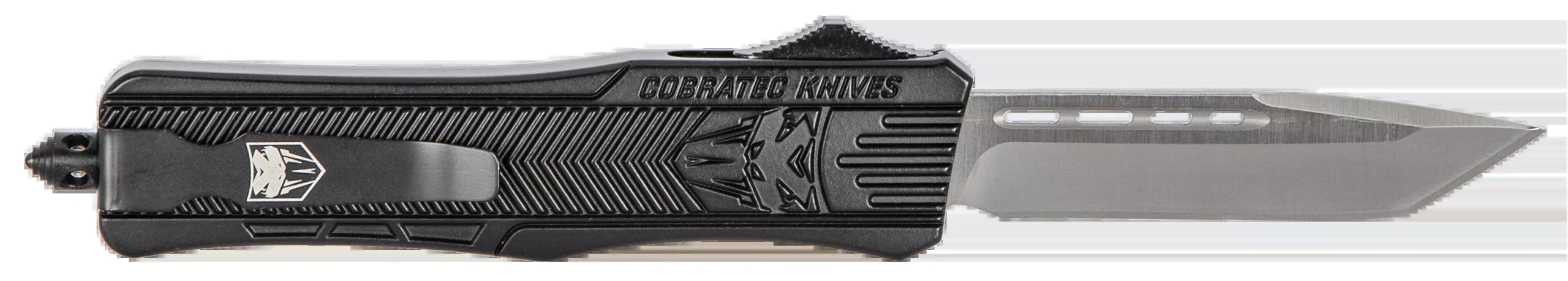 CobraTec Knives MBSTK1MTNS CTK-1Medium 3" OTF Tanto Plain D2 Steel Blade/Black Aluminum Handle Features Glass Breaker Includes Pocket Clip
