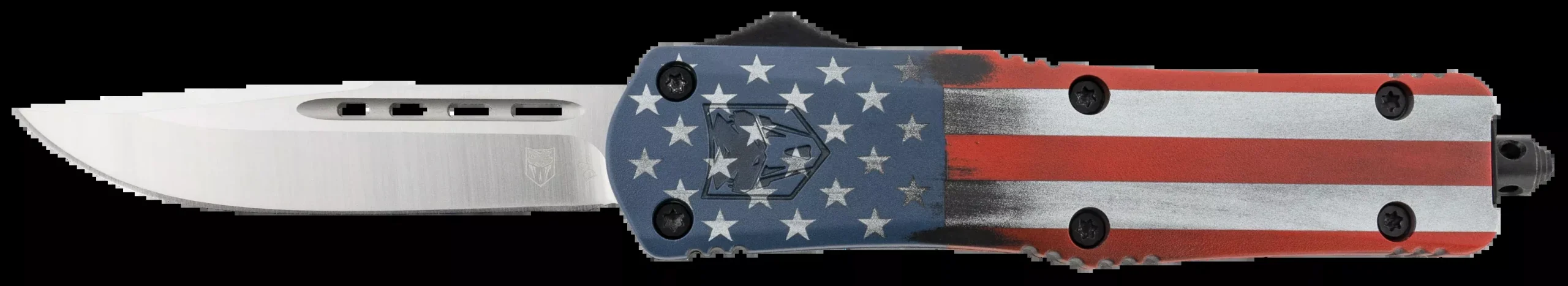 CobraTec Knives MCUSAFS3DNS FS-3 American Flag Medium 3" OTF Dagger Plain D2 Steel Blade 4.50" Aluminum Cerakoted Handle Includes Glass Breaker/Pocket Clip