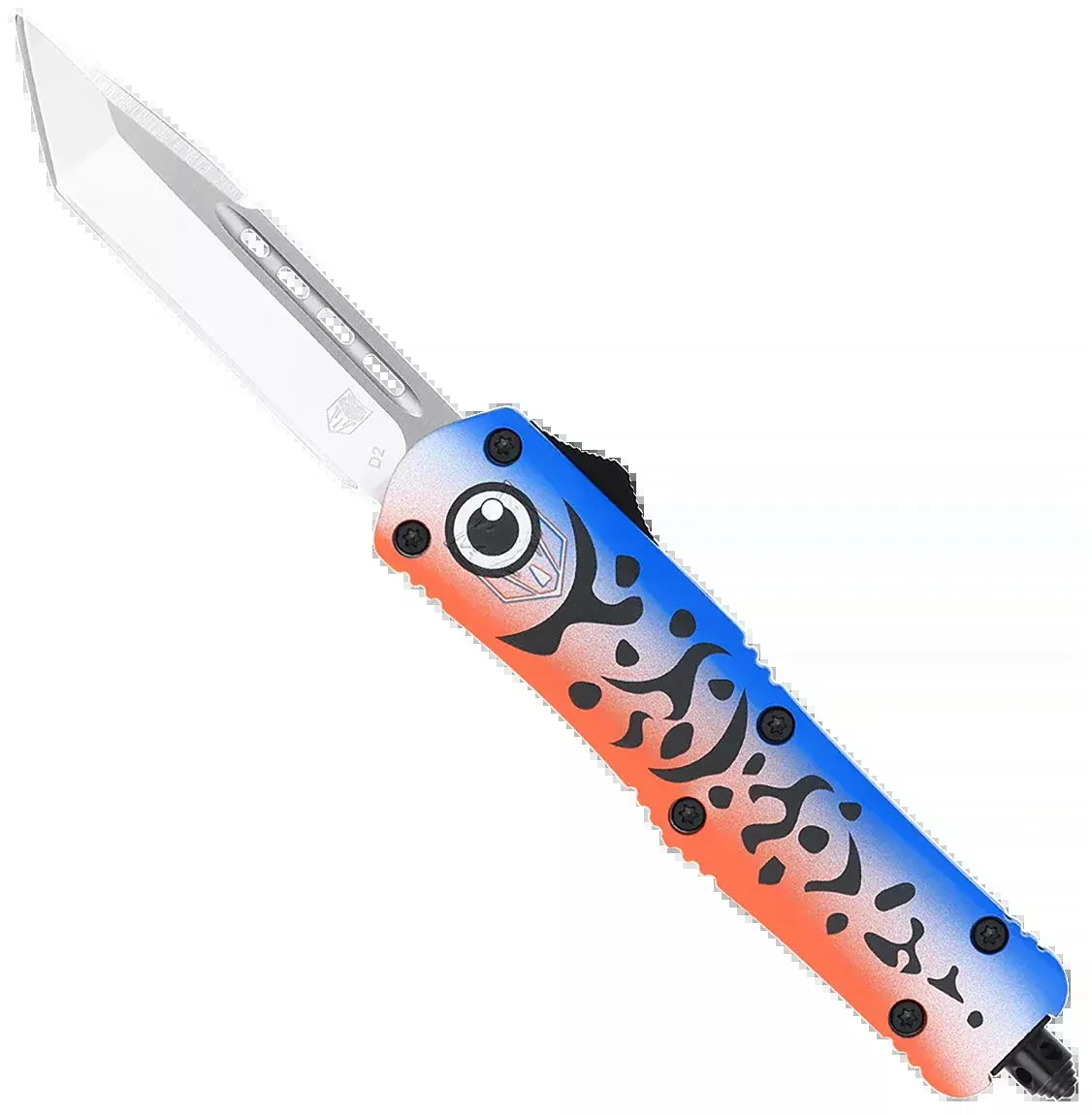 CobraTec Knives MFLBLUFS3TNS FS-3Medium 3" OTF Tanto Plain D2 Steel Blade 4.50" Blue Fishing Lure Aluminum Cerakoted Handle Includes Glass Breaker/Pocket Clip