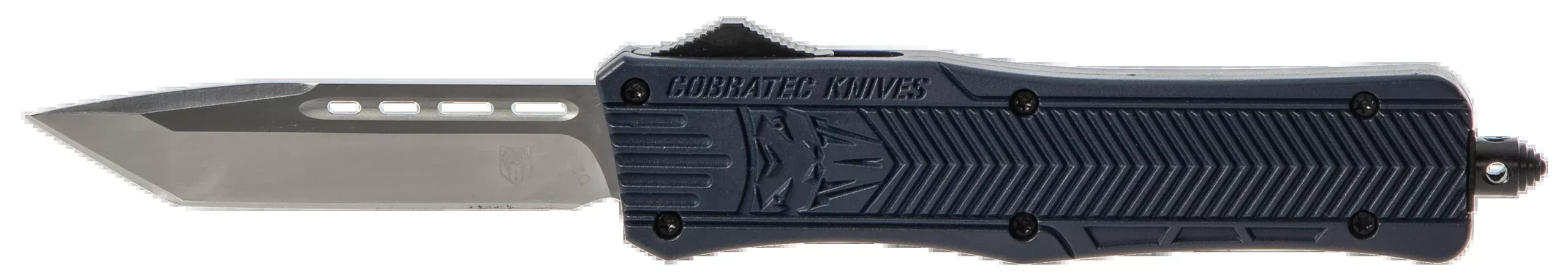 CobraTec Knives MNYCTK1MTNS CTK-1Medium 3" OTF Tanto Plain D2 Steel Blade/NYPD Blue Aluminum Handle Features Glass Breaker Includes Pocket Clip