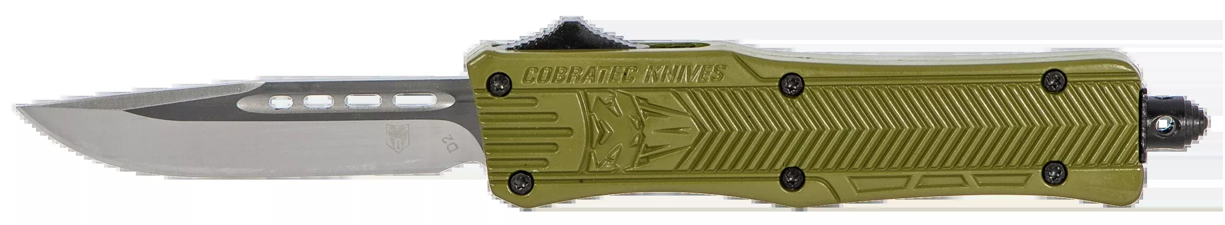 CobraTec Knives SODCTK1SDNS CTK-1Small 2.75" OTF Drop Point Plain D2 Steel Blade/OD Green Aluminum Handle Features Glass Breaker Includes Pocket Clip