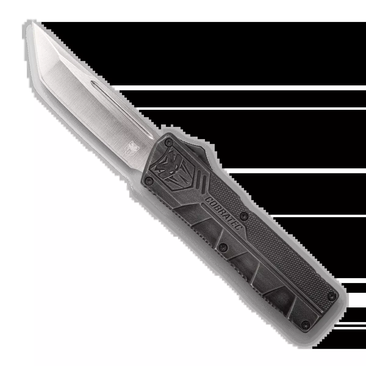 CobraTec Knives SWCTLWTNS Lightweight3.25" OTF Tanto Plain D2 Steel Blade/Stonewashed Aluminum Handle Includes Pocket Clip