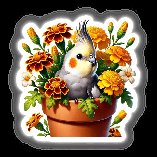Cockatiel Bird Peeking Out of Flower Pot